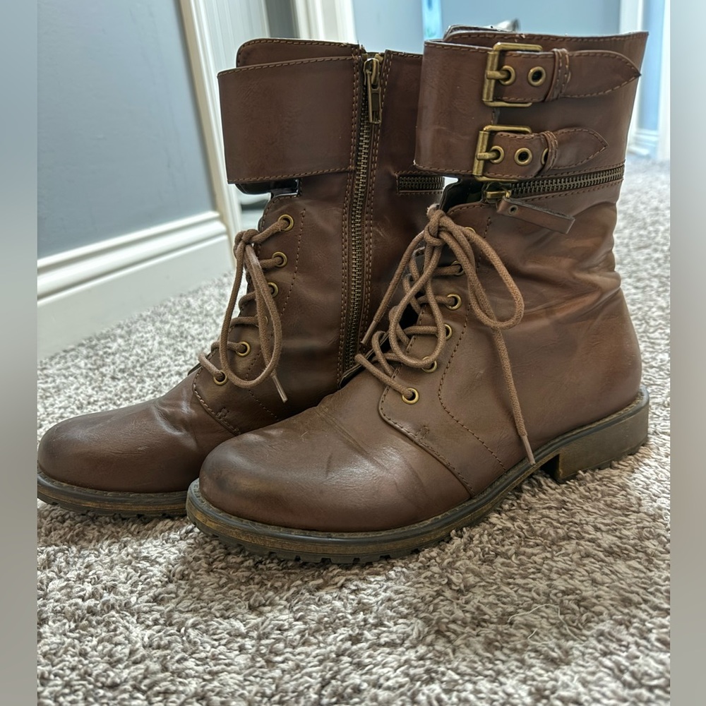 Brown Lace-Up Ankle Boots
